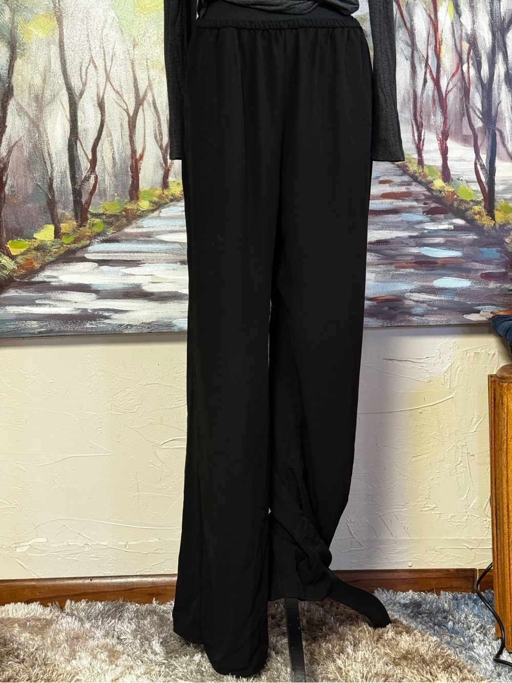 ZARA Black Wide Leg Pants Elastic Waist Pull On Trousers Size L